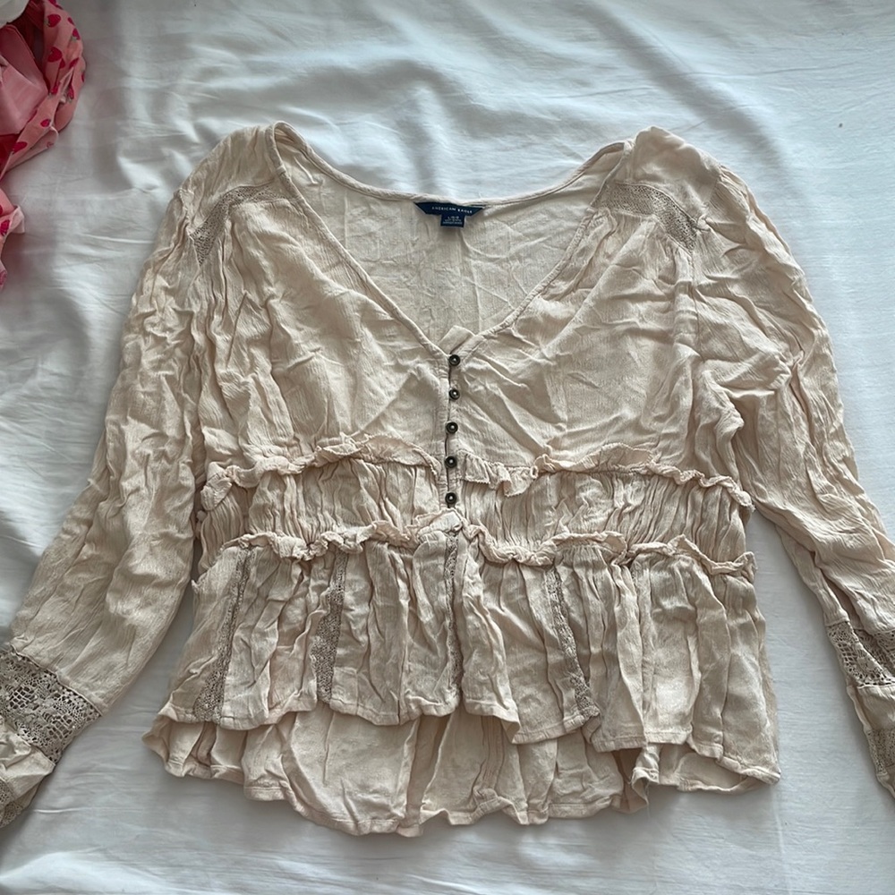 Ruffled American Eagle Long Sleeved Blouse